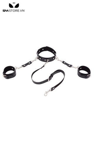 SMT2372 - Set đồ cố định tư thế SM có xích cổ kèm còng tay chất liệu da PU