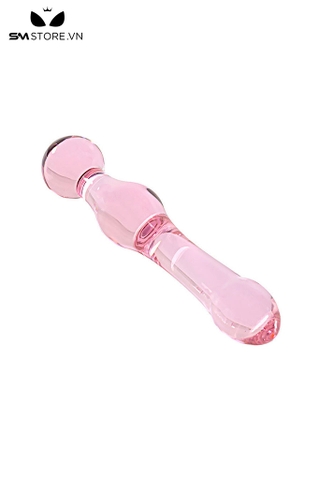 SMT096 - Butt plug thủy tinh màu hồng hình thoi dài 19cm