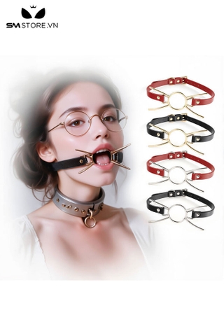 SMT1410 - Vòng bịt miệng giả da PU có ring gag bằng kim loại