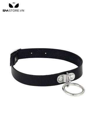 SMP119 - Vòng cổ choker da PU gắn vòng tròn kim loại 3 nấc cài