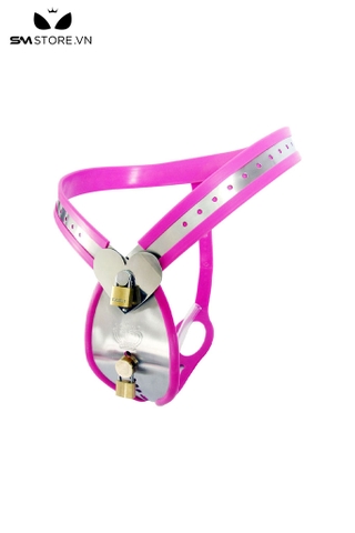 SMT2121 - Đai trinh tiết hồng hình trái tim có khóa kèm anal bead