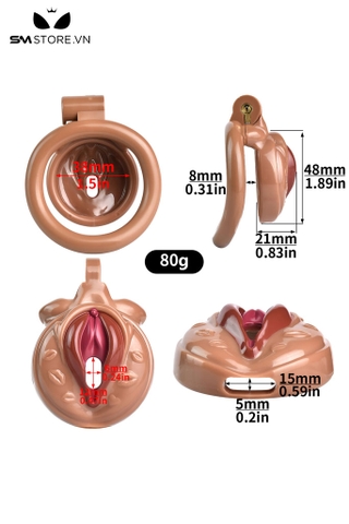 SMT2964 - Khóa dương vật mặt dẹt hình âm đạo giả kèm 4 vòng