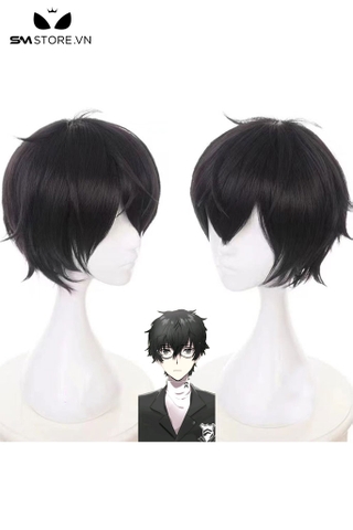 SMP156 - Tóc giả anime ngắn hóa trang hơi cong dài 30cm màu đen