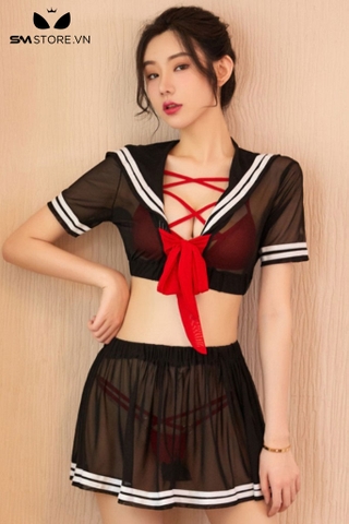 SMS777 - Bộ đồ ngủ cosplay học sinh trong suốt kèm nội y sexy