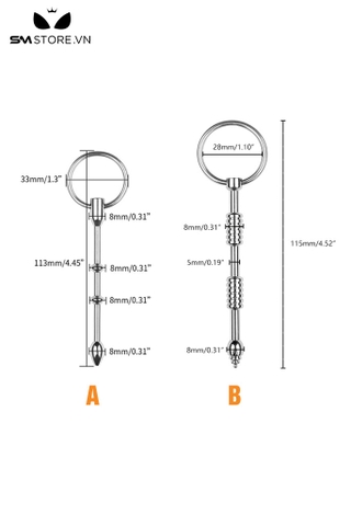 SMT2196 - Que niệu đạo sounding inox cao cấp có vân ngang