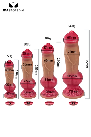 SMT2167 - Dương vật giả chó đế hít tường chất liệu silicon mềm có 5 size