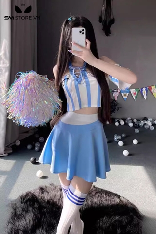 SMS787 - Bộ đồ cổ động viên bóng đá áo croptop và váy xòe sexy