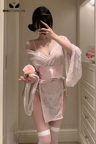 SMS702 - Combo kimono với áo choàng và đồ lót 2 mảnh buộc dây