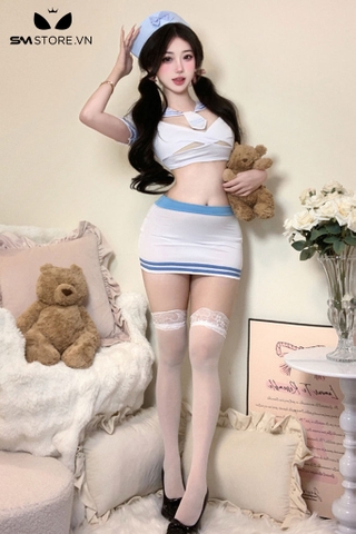 SMS651 - Cosplay tiếp viên ôm dáng với croptop ngắn tay và váy