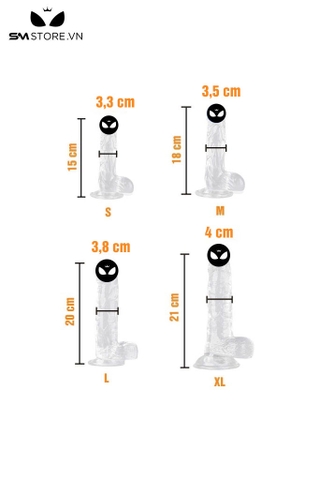 SMT1067 - Dương vật giả silicon mềm trong suốt có 4 kích cỡ