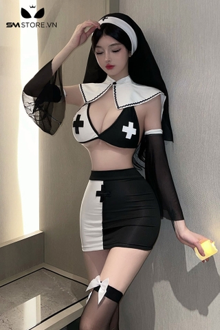 SMS355 - Cosplay sơ với áo kèm chân váy ôm body và khăn trùm đầu