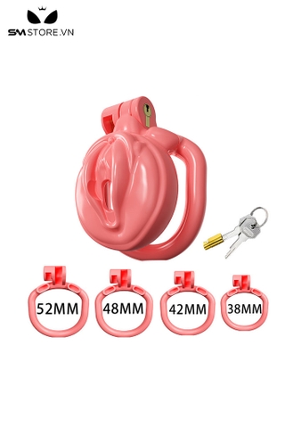 SMT2650 - Khóa dương vật hình âm đạo bằng nhựa kèm 4 vòng