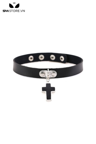 SMP120 - Vòng choker da PU hình chữ thập có thể tùy chỉnh màu đen