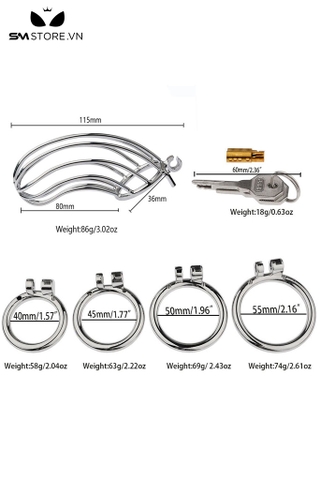 SMT2467 - Khóa dương vật inox không gỉ dạng lồng có 4 size