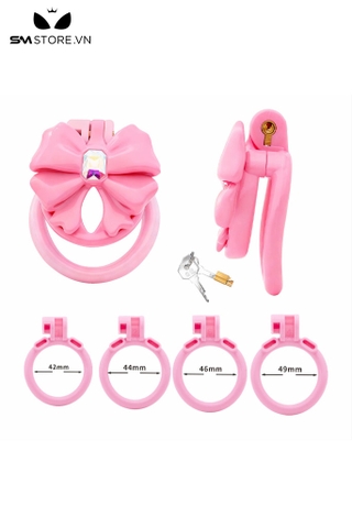 SMT2019 - Khóa dương vật nhựa hình cái nơ kèm 4 vòng đeo