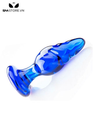 SMT1676 - Butt plug hậu môn bằng thủy tinh màu xanh dài 10cm