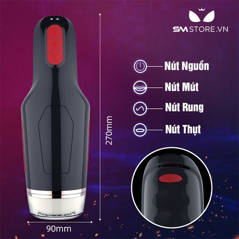 SMT539 - Máy thủ dâm silicon tự động co thắt dài 27cm màu đen