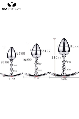 SMT2505 - Đồ chơi hậu môn anal bead inox đính kim cương có 3 size