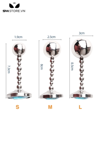 SMT1055 - Butt plug hậu môn bi tròn kim loại đính kim cương có 3 size