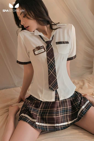 SMS802 - Set đồ ngủ học sinh cosplay với áo và váy xòe kèm cà vạt