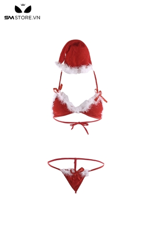 SMS485 - Cosplay bikini bà già noel thiết kế màu đỏ phối lông trắng