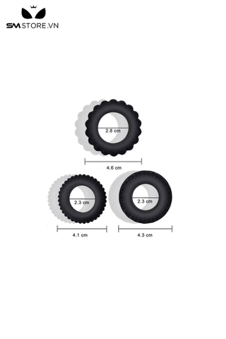 SMT630 - Bộ 3 vòng đeo dương vật cao su màu đen đường kính 23mm