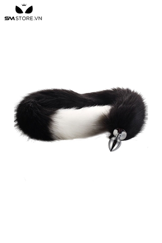 SMT041 - butt plug hình thoi gắn đuôi cáo 2 màu đen trắng dài 78 cm