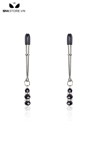SMT340 - Kẹp âm vật núm vú kim loại gắn 3 hạt ngọc đen dài 9.5cm