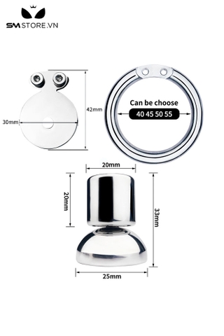 SMT2690 - Khóa dương vật mặt dẹt cực âm inox không gỉ có 4 size