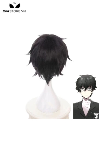 SMP156 - Tóc giả anime ngắn hóa trang hơi cong dài 30cm màu đen