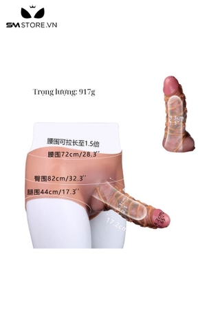 SMT984 - Dương vật giả rỗng silicon có gân dây dài 17.2cm liền quần
