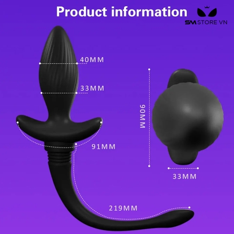 SMT1755 - Anal plug đuôi chó dài 219mm điều khiển mini từ xa