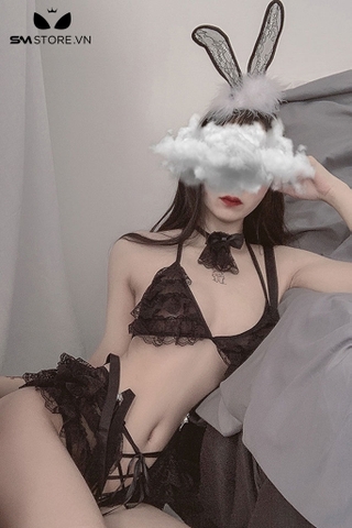 SMS783 - Cosplay xuyên thấu gợi cảm với thỏ với áo kèm quần váy