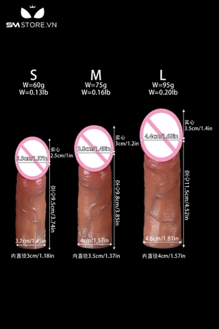 SMT2437 - Dương vật giả silicon rỗng ruột có gân và 3 kích cỡ