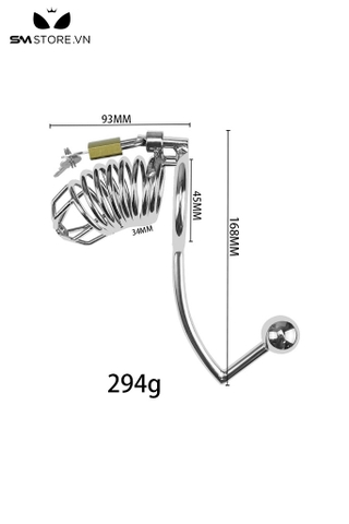 SMT654 - Khóa dương vật inox cao cấp nối móc hạt nhét hậu môn