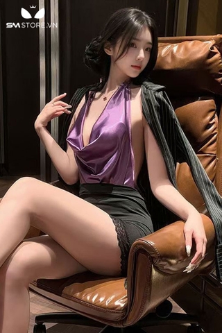 SMS677 - Cô giáo cosplay với áo buộc dây sau hở lưng và váy bó