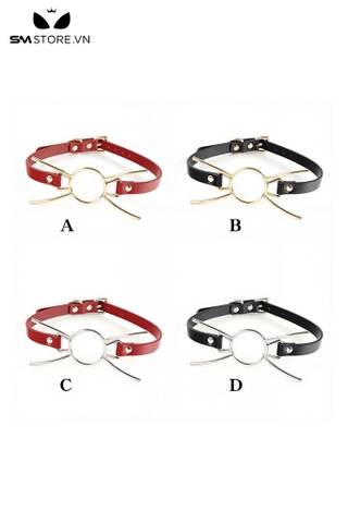 SMT1410 - Vòng bịt miệng giả da PU có ring gag bằng kim loại