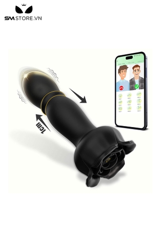 SMT1025 - Anal plug silicon hình hoa hồng với 9 chế độ rung thụt