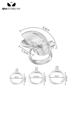 SMT614 - Khóa dương vật nhựa trong suốt có 3 size màu trắng