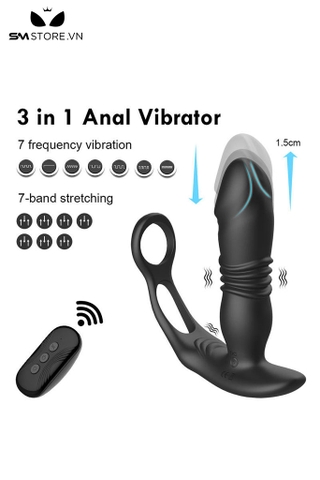 SMT984 - Máy rung hậu môn mix vòng đeo dương vật có 7 tần số thụt