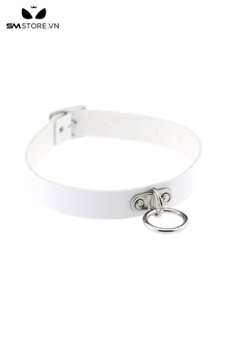 SMP119 - Vòng cổ choker da PU gắn vòng tròn kim loại 3 nấc cài