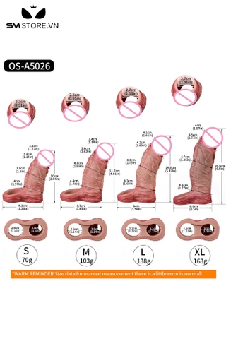 SMT2756 - Dương vật giả rỗng ruột silicon có 4 kích cỡ và gân nổi