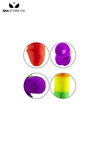 SMT815 - Dương vật giả silicon 7 sắc cầu vòng dính tường với 4 size