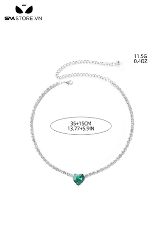 SMP121 - Vòng choker với dây chuyền đá Ngọc Lục Bảo hình trái tim