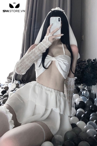 SMS781 - Set đồ ngủ cô dâu cosplay với áo nơ chân váy và phụ kiện