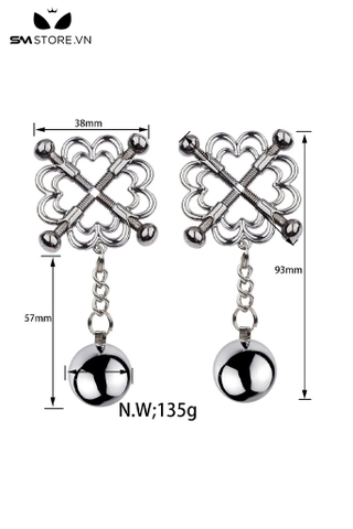SMT2657 - Kẹp núm vú hoa anh đào mix kèm dây xích và quả bóng