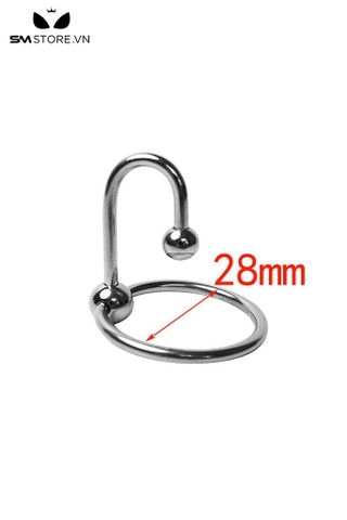 SMT565 - Vòng đeo dương vật inox có móc 2 bi kích thích niệu đạo