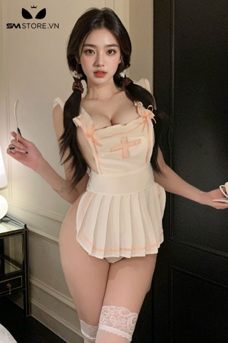 SMS569 - Áo ngủ quyến rũ cosplay y tá buộc dây sau lưng có phụ kiện