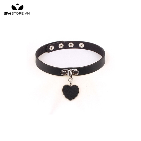 SMP098 - Vòng cổ chocker trái tim đặc với chất liệu da PU