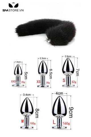 SMT501 - Set đen 5 món gồm: bờm tai mèo, vòng cổ, kẹp ti, đuôi cáo, ball gag